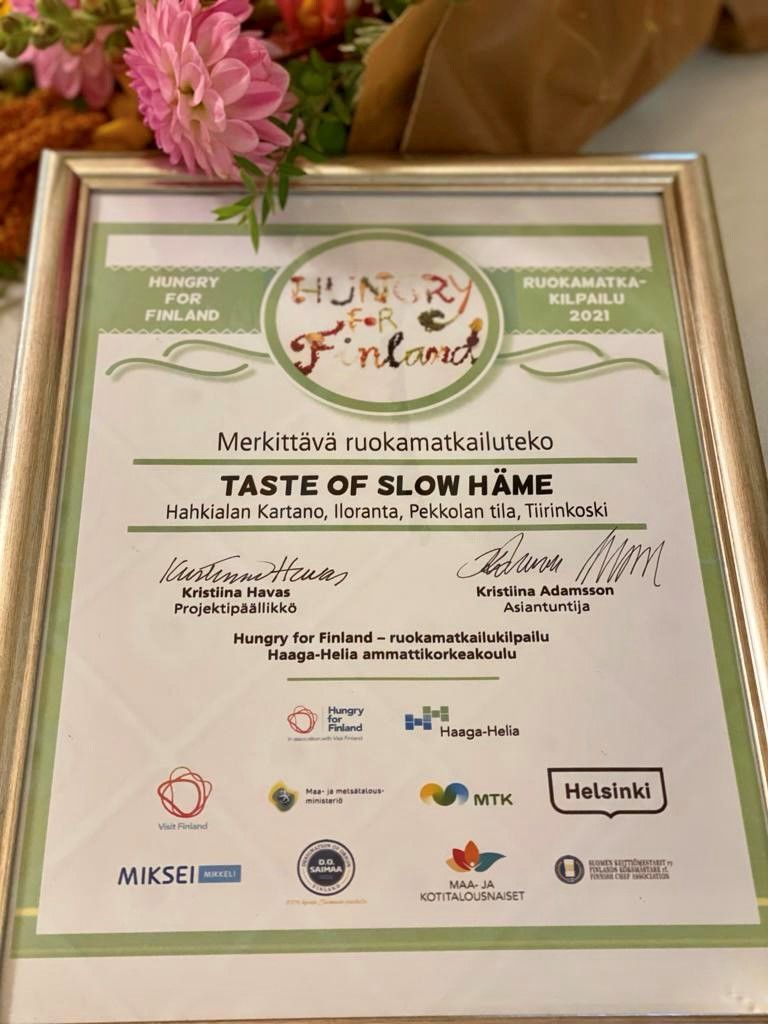 Hungry for Finland -ruokamatkailukilpailun palkinto - Taste of Slow Häme